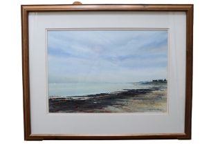 Anthony John Cartmel Crossley (1934-2008) "Beachscape, Boulmer Steel", a vast, tranquil coastal