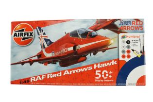 An Airfix RAF Red Arrows Hawk model kit, 1:48 scale