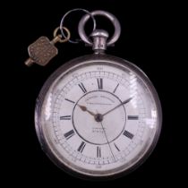 A Victorian silver "Centre Seconds Chronograph" pocket watch, having a lever movement by E Wise of