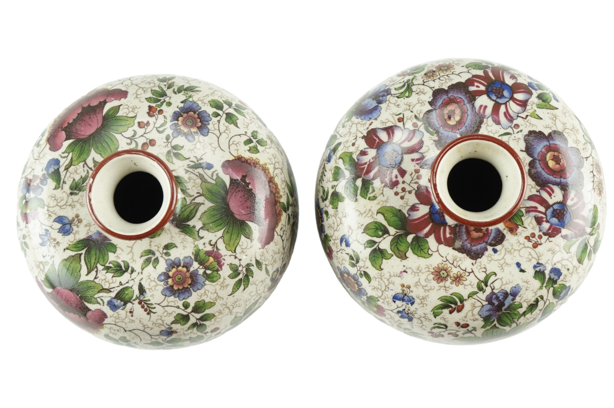 A pair of early 20th Century transfer-printed and floral decorated, shouldered oviform vases, 12 cm - Image 3 of 3