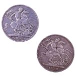 Two Victorian 1892 silver crown coins