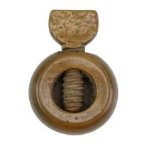 An 18th / 19th Century English treen pocket nutcracker, 4.5 cm diameter excluding carved wooden