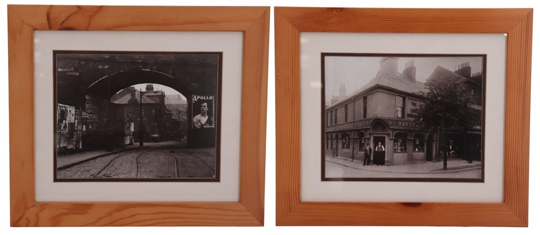 A pair of photographs of early 20th Century Carlisle, one depicting two gentlemen stood outside
