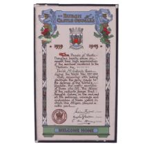 A Second World War Burgh of Castle Douglas serviceman's Welcome Home certificate, to one David