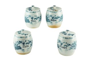 Four German Villeroy & Boch "Brombeer" pattern blue-and-white transfer-printed kitchen storage jars,