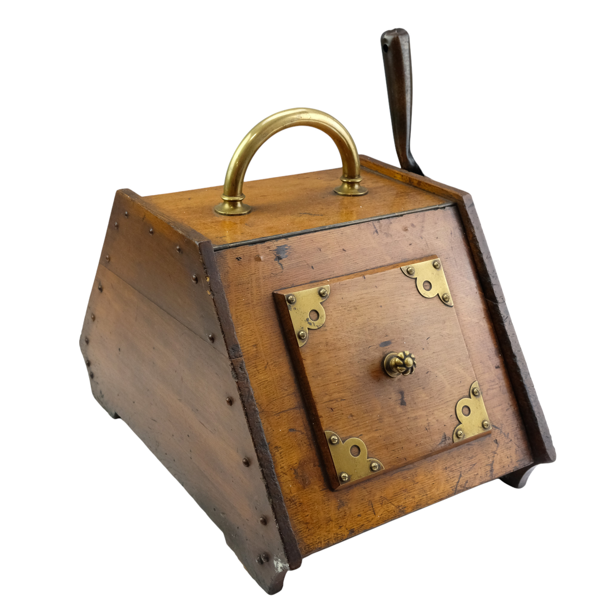 A Victorian brass-mounted oak coal box
