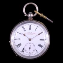 An early 20th Century Kay's "Perfection Lever" Swiss silver open-faced pocket watch, having a key-
