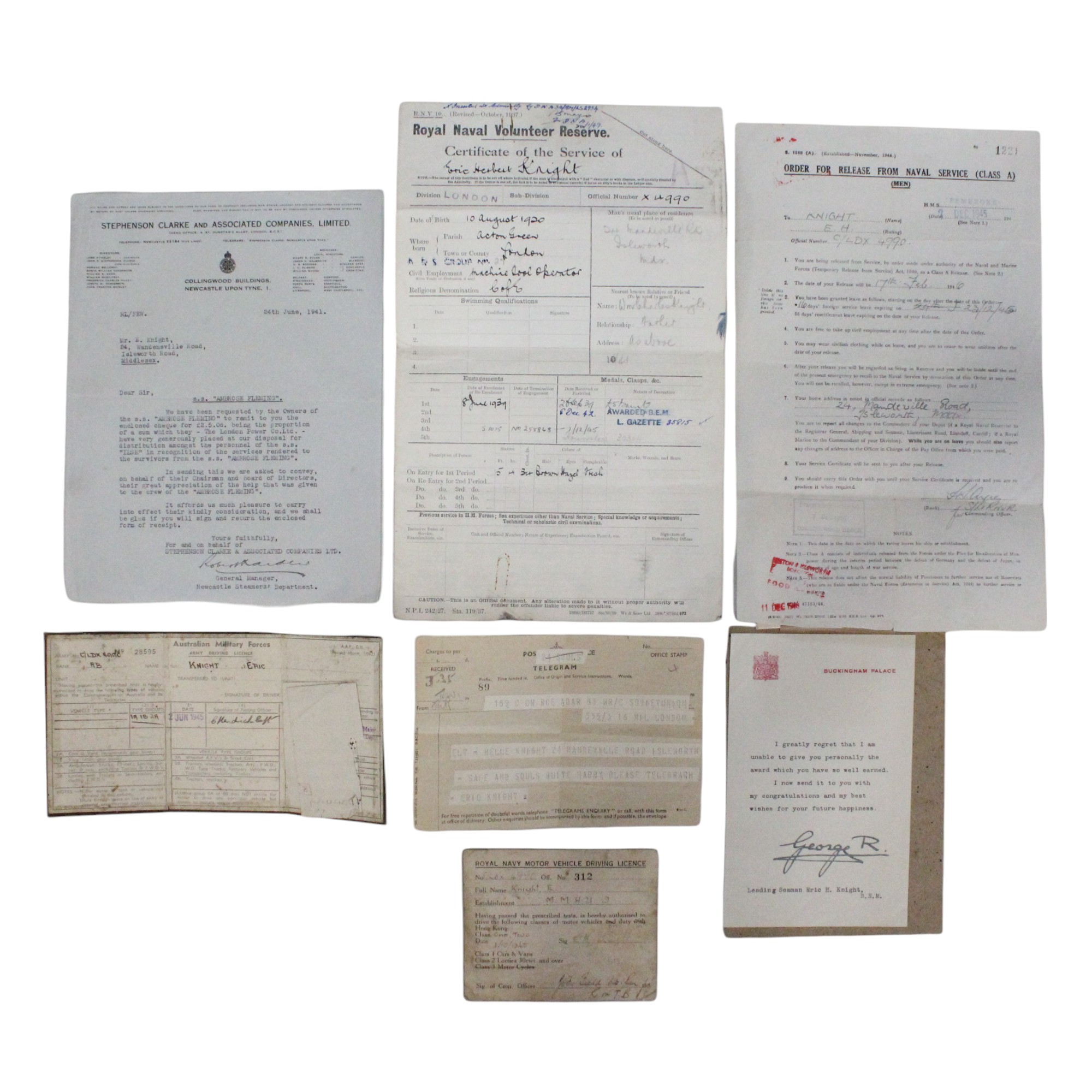 A large group of period and research documents pertaining to Leading Seaman Eric Knight, BEM, - Image 2 of 3