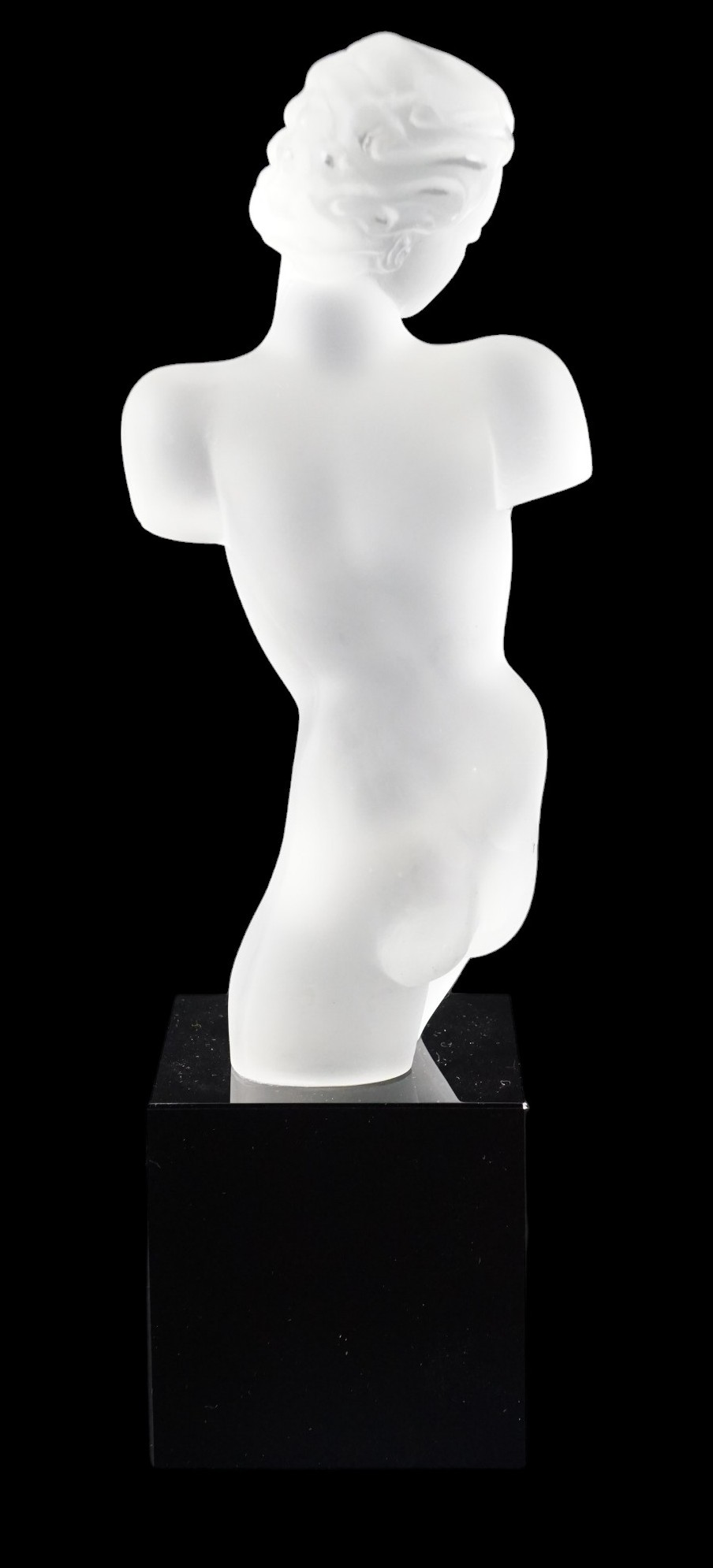 An Art Deco style frosted glass nude sculpture on a black glass plinth, 30 cm - Image 2 of 2