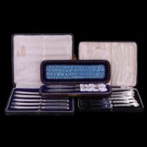 Two cased sets of silver-handled tea knives together with a cased pair of Victorian silver-plated
