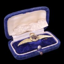A Second World War enamelled 9 ct yellow metal RAF sweetheart brooch, cased with poignant