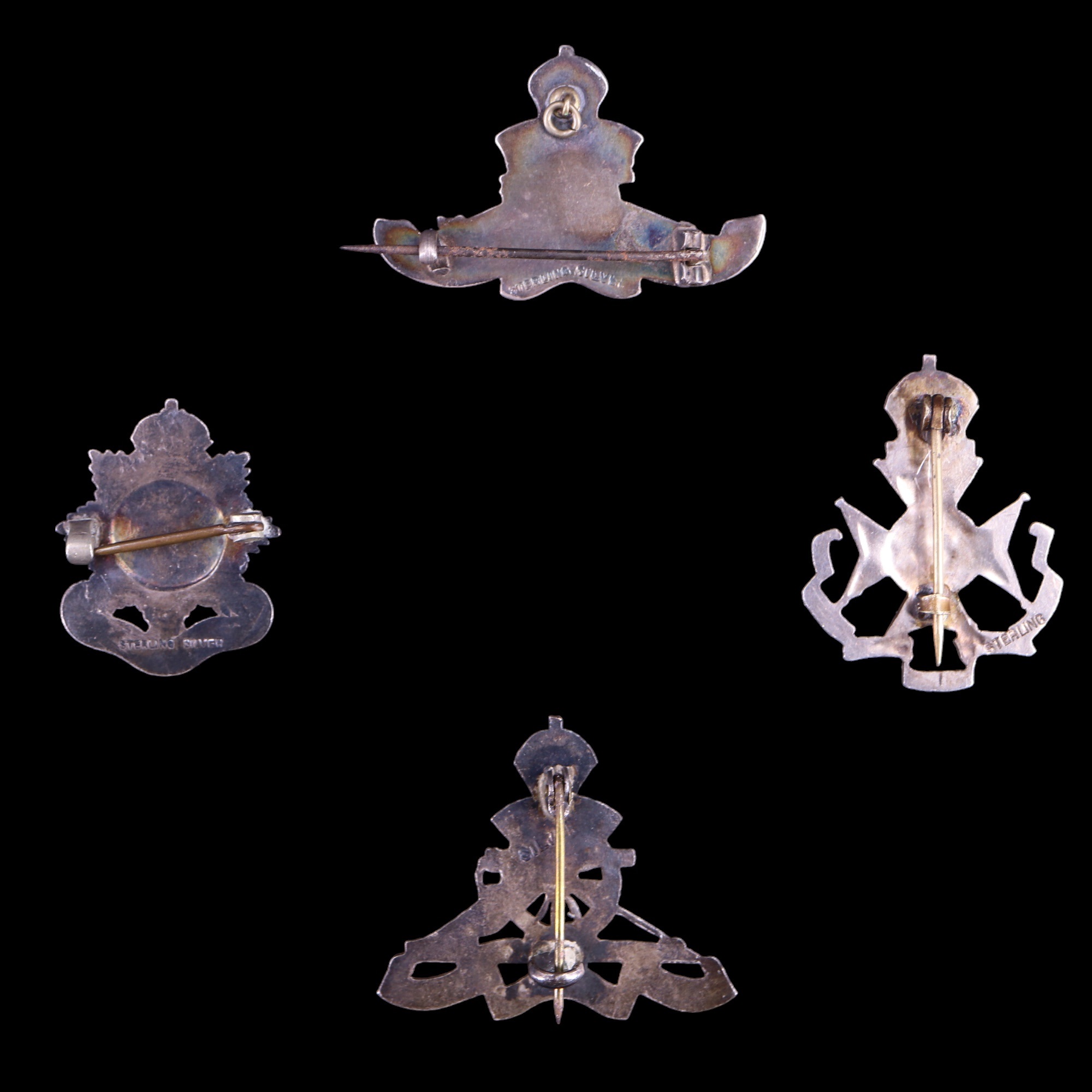 Four Great War enamelled / Sterling standard white metal sweetheart brooches including a King's - Image 2 of 2