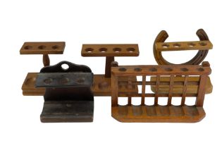Five vintage wooden pipe racks, latticed example 23.5 x 14 cm