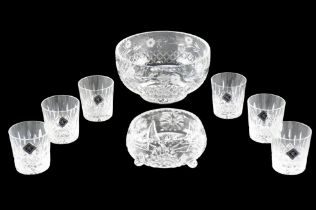 Six Edinburgh Crystal whisky tumblers together with two bowls