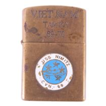 [Vietnam War] A brass Zippo flip-top petrol cigarette lighter engraved "Vietnam Tam Ky 69-70" and