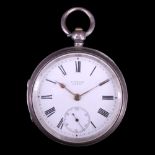 A late Victorian silver pocket watch by H Stone of Leeds, having a key-wound lever movement and