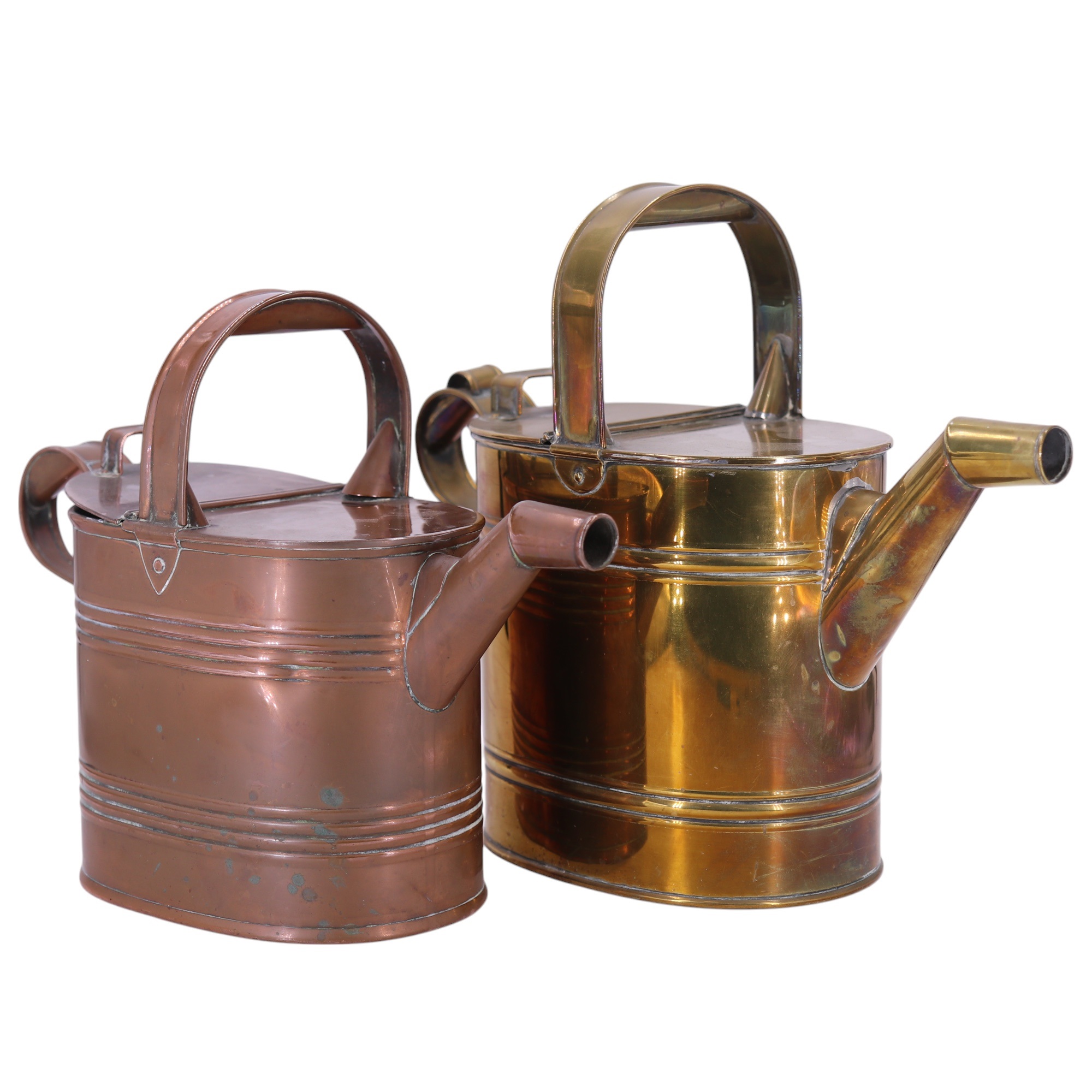 A copper water carrier can by Army & Navy TSL of London together with a similar brass example,