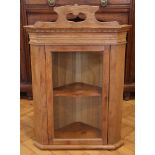 A Victorian glazed-oak corner cabinet, 60 cm x 85 cm