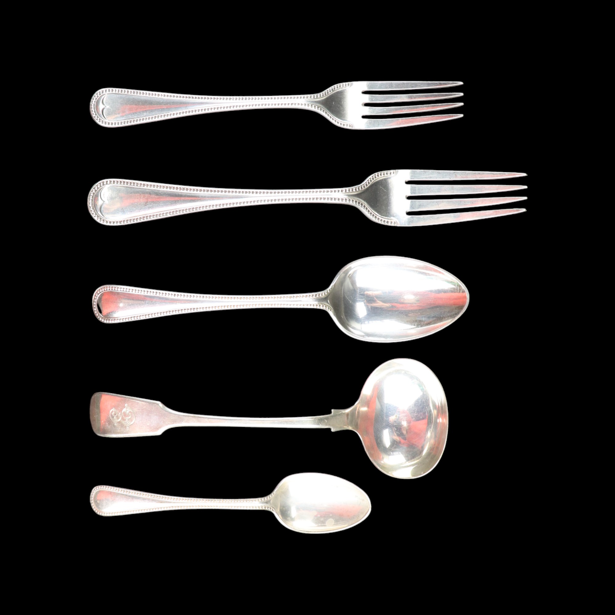 A group of thread and bead pattern electroplate cutlery, in a Harrison & Son case together with - Image 2 of 3