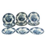 Twelve Copeland transfer-printed soup bowls and plates, seven (a/f), 26 cm diameter