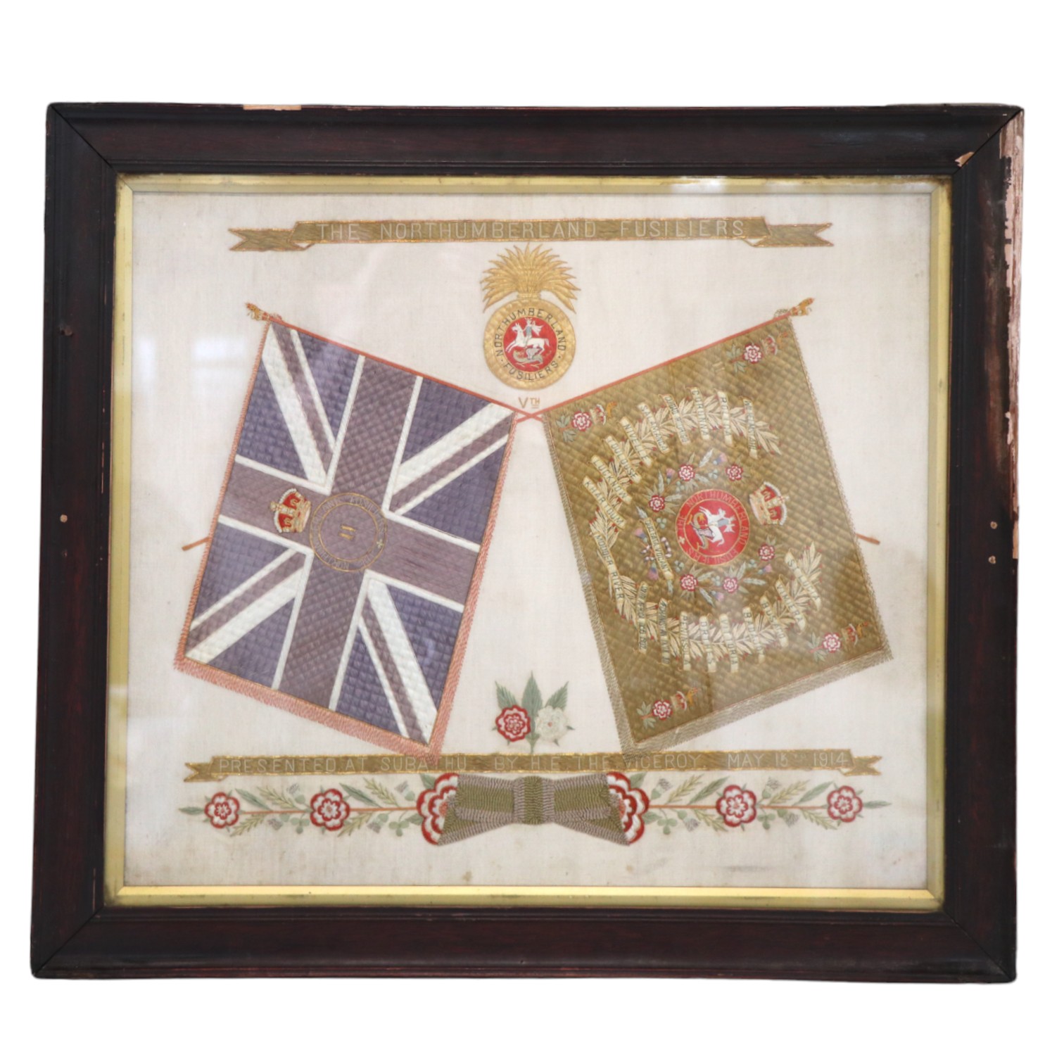 A Great War embroidered silk sampler commemorating the Northumberland Fusiliers, presented at - Image 2 of 3