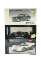 Three Auto Art diecast model cars comprising a Chaparral 2, Bentley Speed 8 and a MGB GT Coupe MK