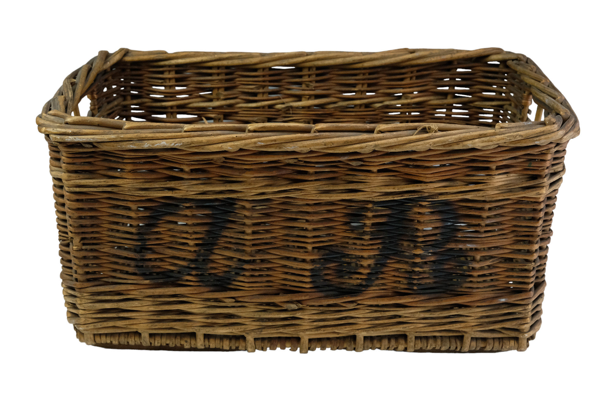 A vintage wicket bottle or similar basket, marked "a R", 50 cm x 28 cm x 25 cm - Image 2 of 2