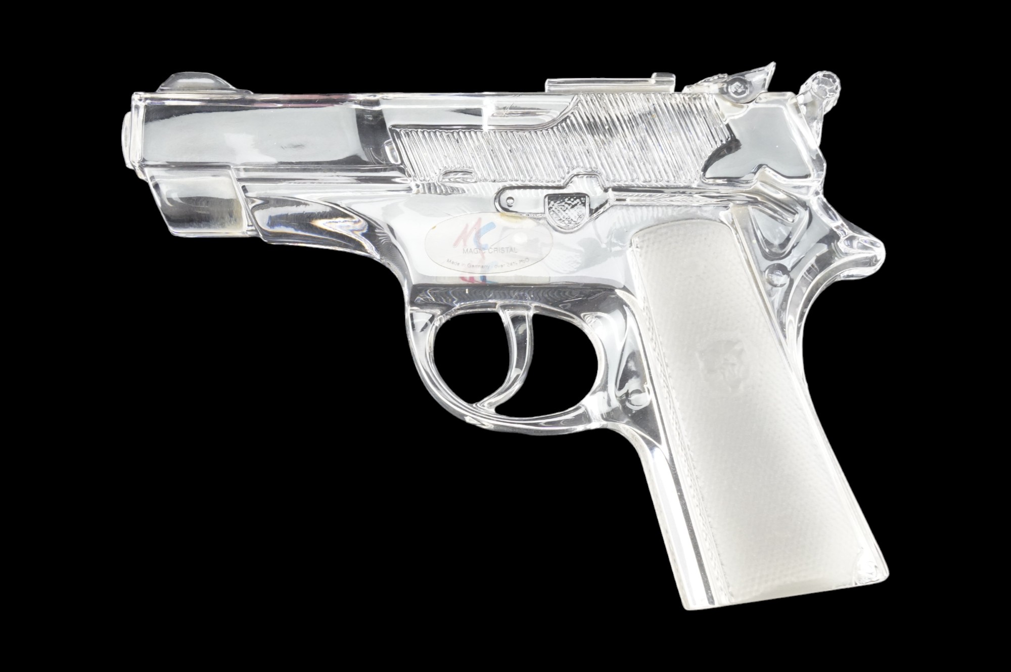 A Magic Crystal glass automatic pistol, 16.5 cm