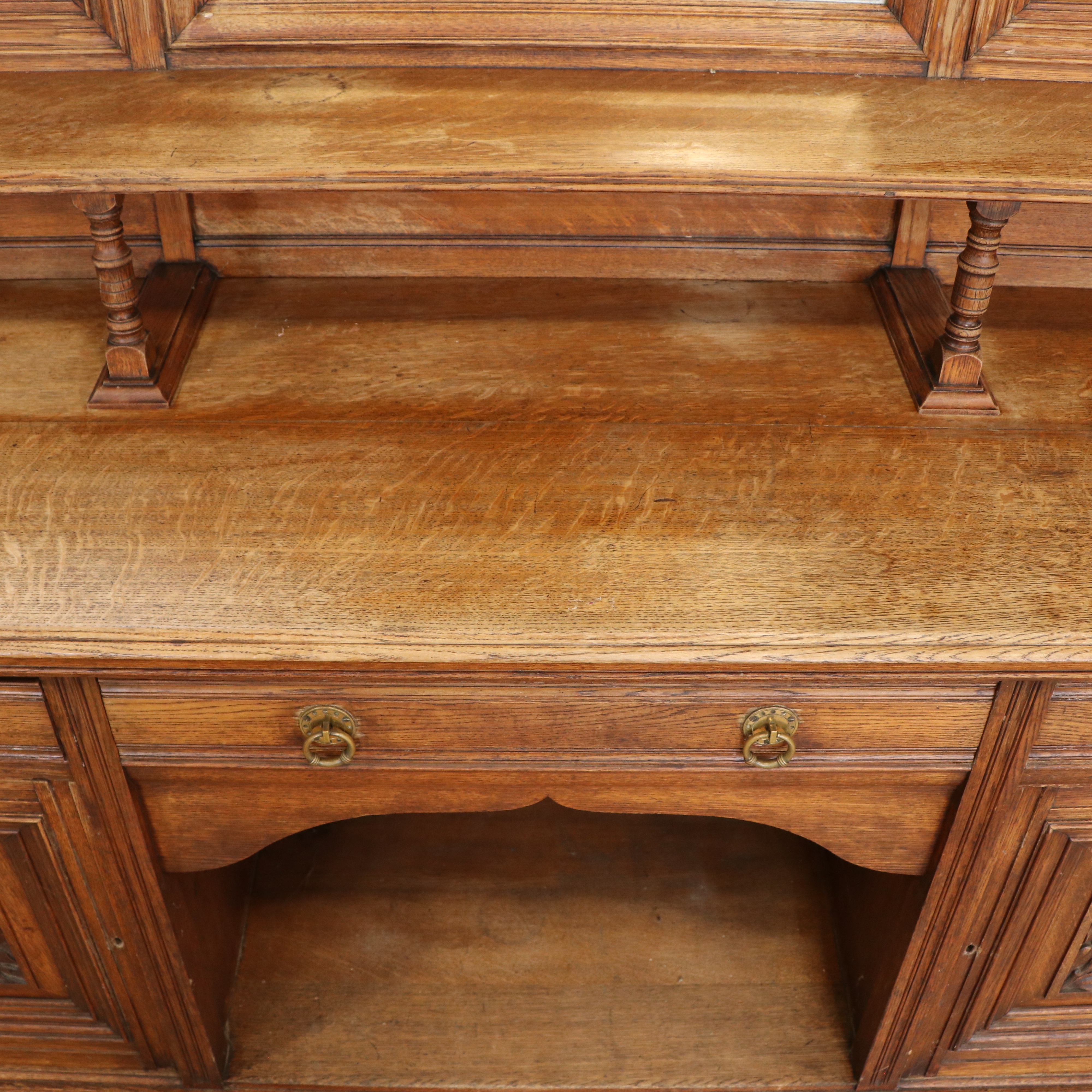 A late / early 20th Century mirror-backed oak sideboard, 204 cm x 63 cm x 196 cm high - Image 5 of 5