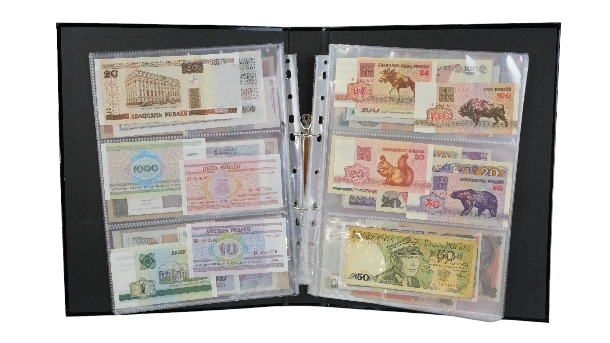 A well-presented album of world banknotes including Indonesia, Yugoslavia, Belarus, Peru, Brazil,