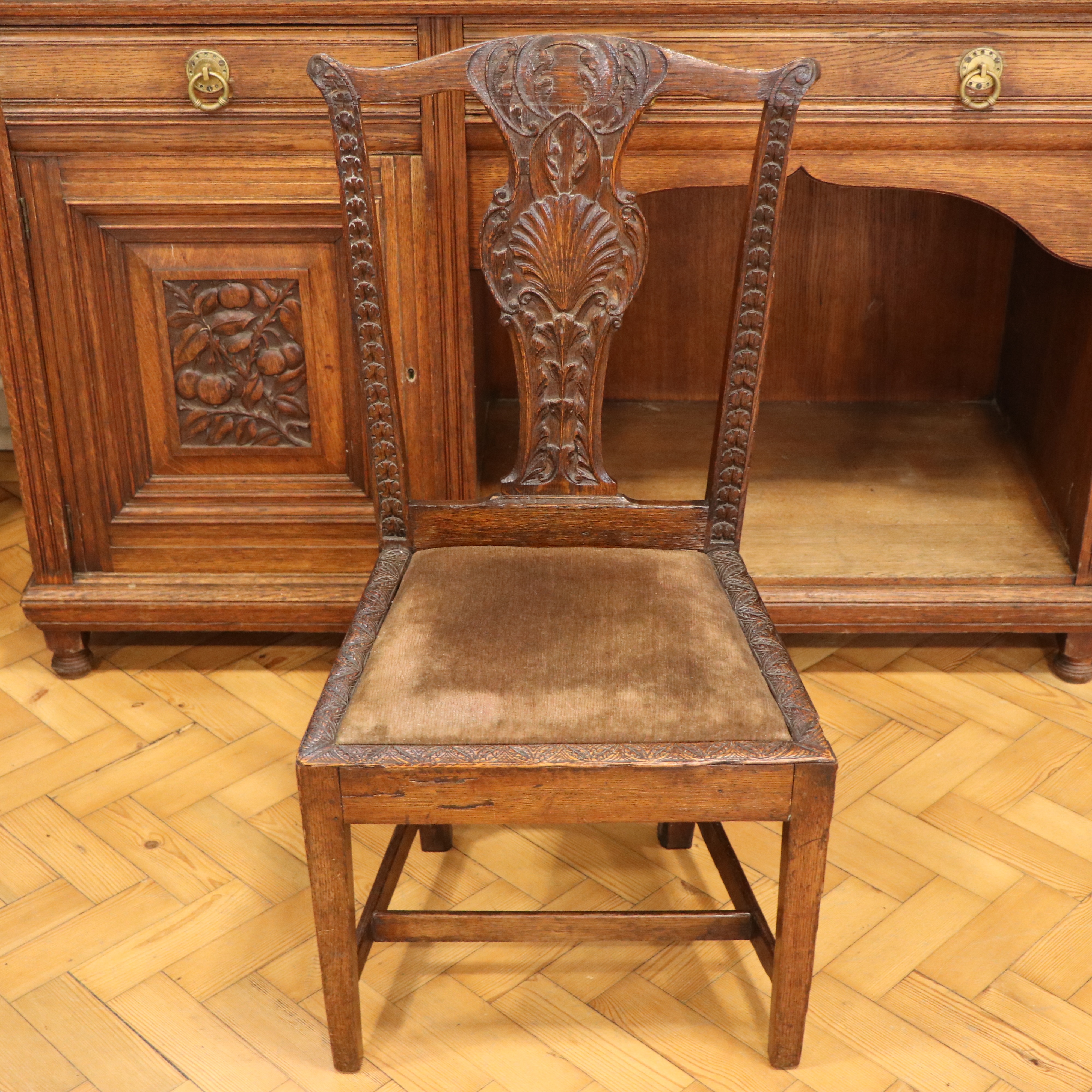 An 18th Century and later carved oak yoke-back dining chair - Image 2 of 3