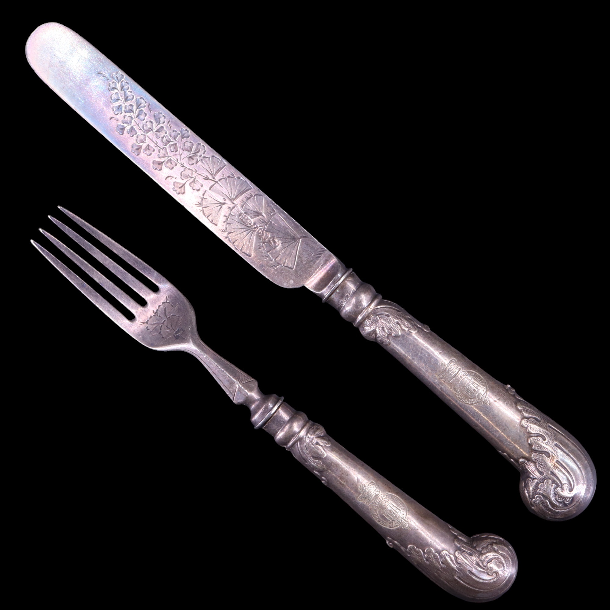 A Victorian Northumberland Artillery crested dessert knife and fork