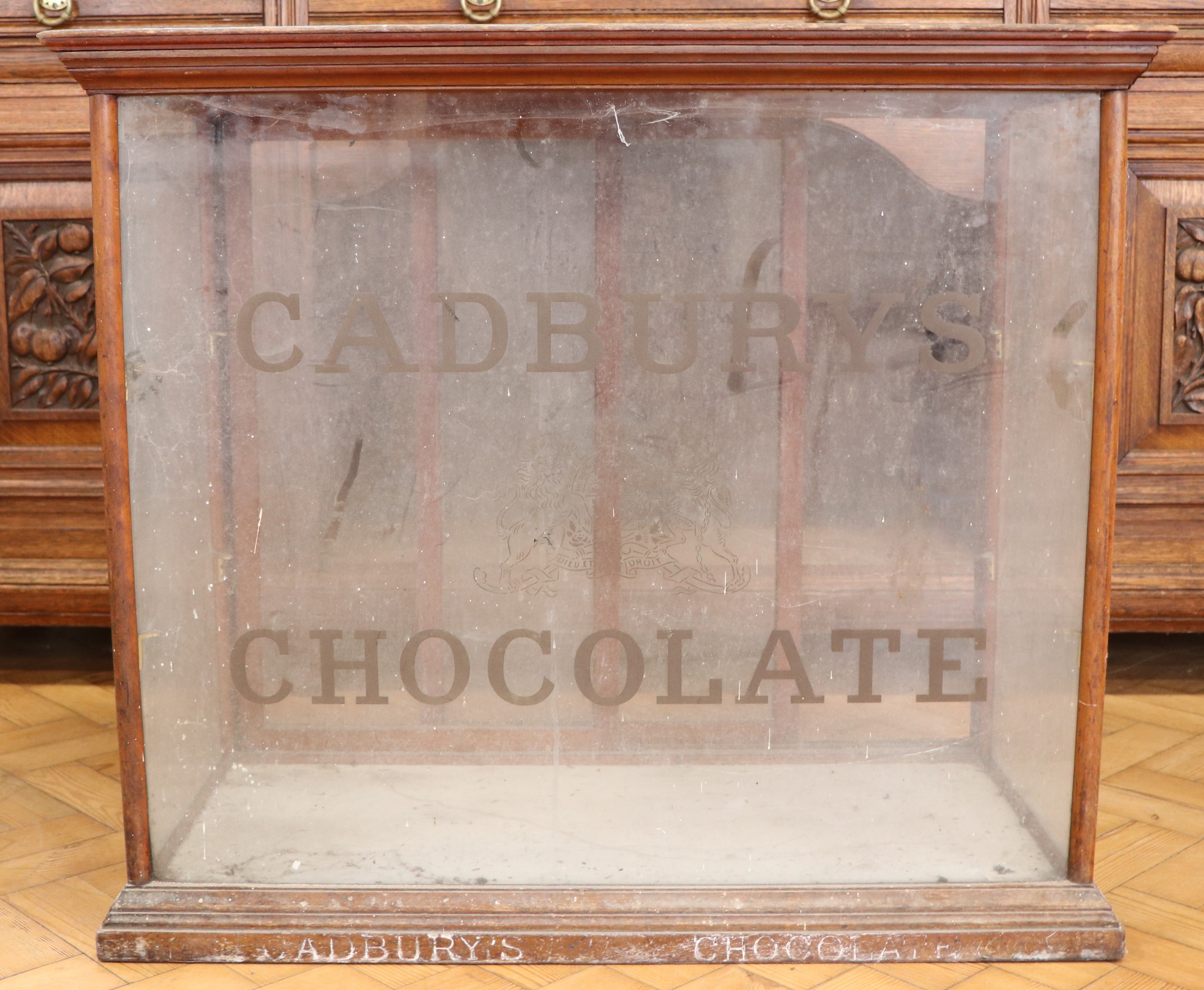 A Victorian Cadbury's Chocolate glazed mahogany countertop display cabinet, having two sliding doors - Image 2 of 3