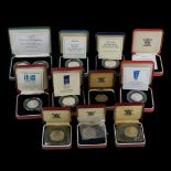 A group of Royal Mint silver proof fifty pence coins, including a 1994 Piedfort D-Day Commemorative,