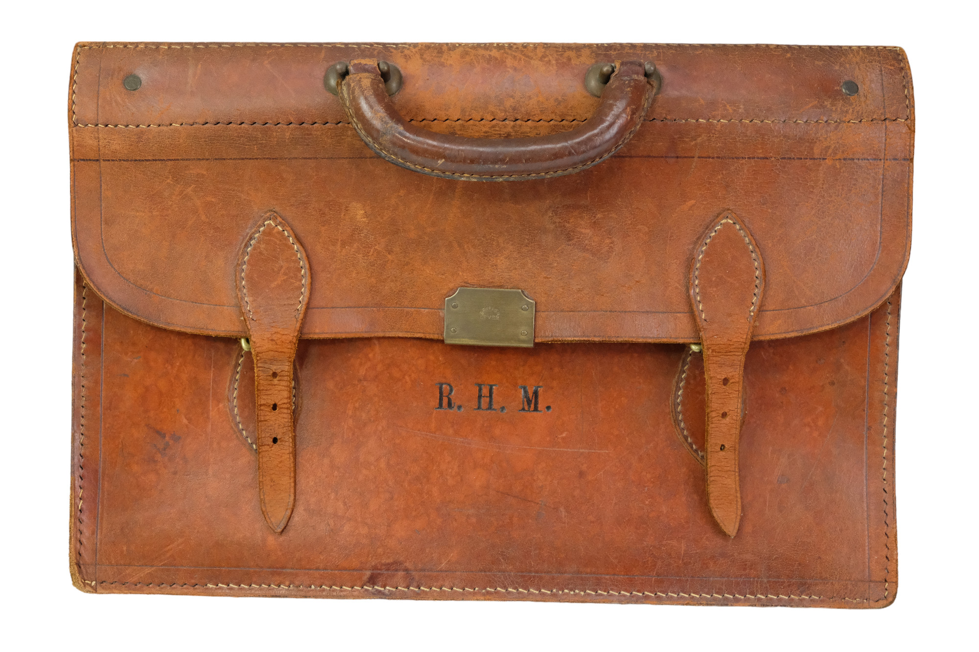 Three vintage leather bags / satchels, early-to-mid 20th Century, largest 43 x 28 x 15 cm - Image 2 of 4