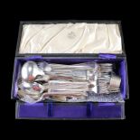 A group of thread and bead pattern electroplate cutlery, in a Harrison & Son case together with