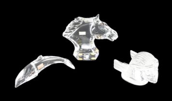 A Baccarat glass equine bust together with a dolphin and stylised bust, horse 14.5 x 12 cm