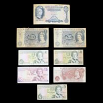 Four GB banknotes comprising an O'Brien five pounds, two Hollom five pounds and a Fforde ten