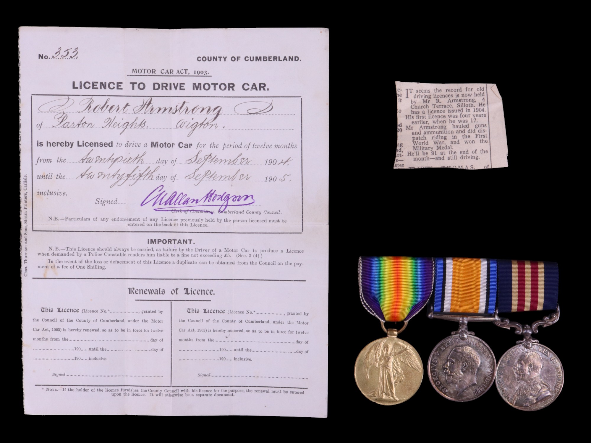 A Military Medal with British War and Victory Medals to DM2-206580 Pte Robert Armstrong, Army