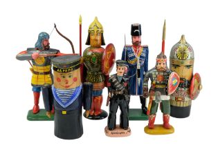 A group of late 20th Century hand-painted Russian wooden military figurines including a Commissar by