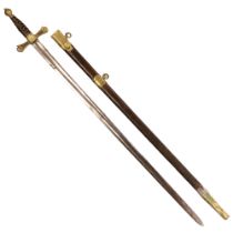 A 19th Century Masonic or similar sword, having a single-fullered backsword blade, its hilt