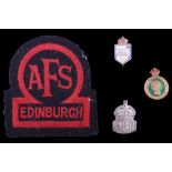 Second World War Edinburgh Auxiliary Fire Service, ARP and Women's Land Army badges together with