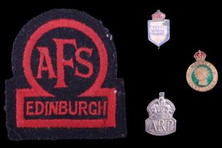 Second World War Edinburgh Auxiliary Fire Service, ARP and Women's Land Army badges together with