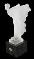 An Art Line Crystal frosted glass Spirit of Ecstasy sculpture on a stone plinth, 26 cm
