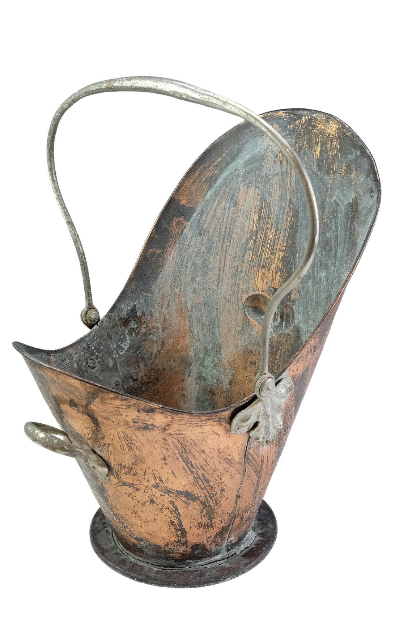 An Arts and Crafts hammered copper coal helmet, height 60 cm