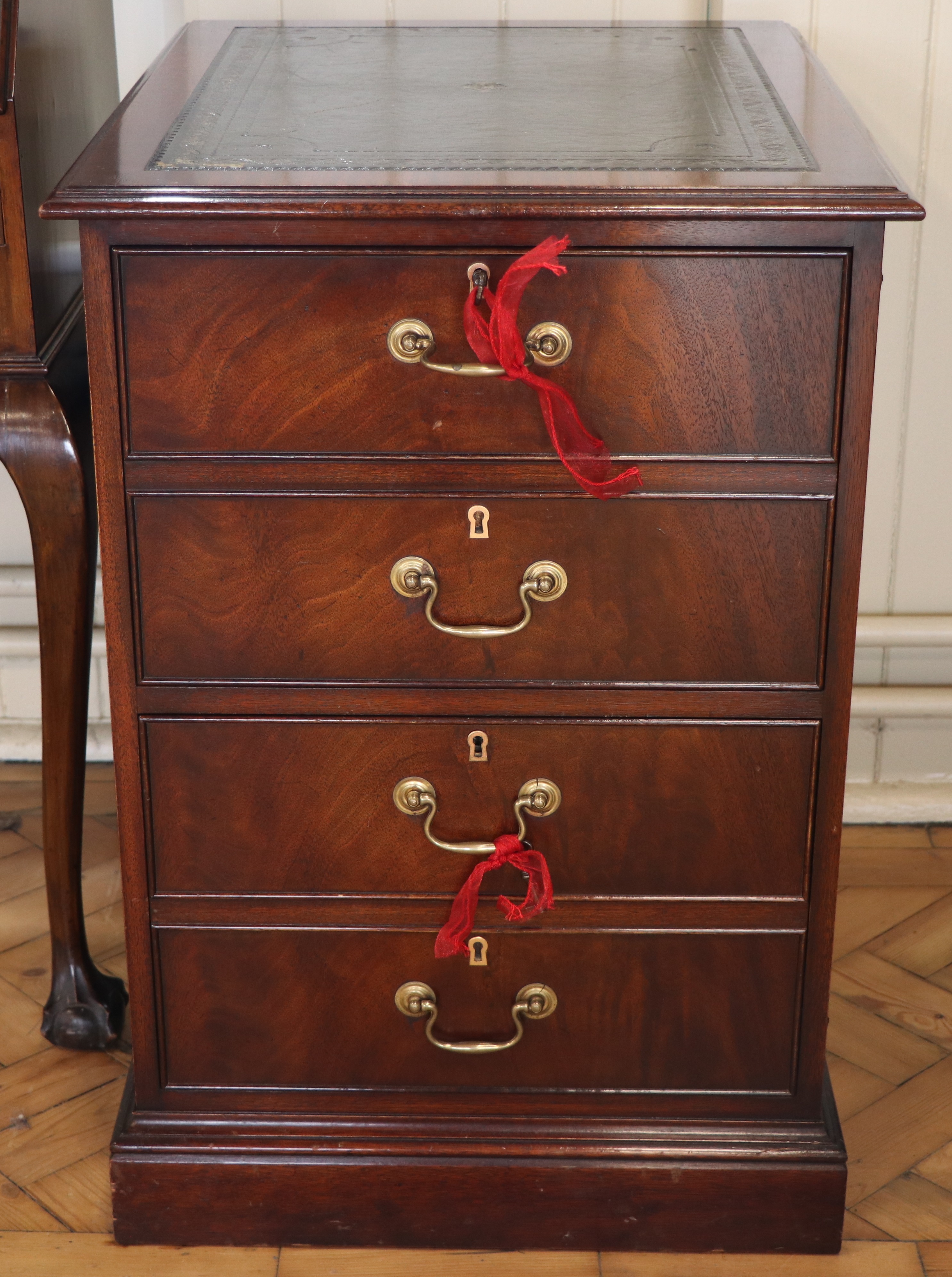 A Georgian-influenced mahogany two-drawer filing cabinet, 52 cm x 65 cm x 77 cm