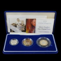 A cased Royal Mint 2004 Silver Proof Piedfort three coin collection