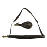 A 19th Century brass-mounted leather shot bandolier pouch with Irish type charger, together with a