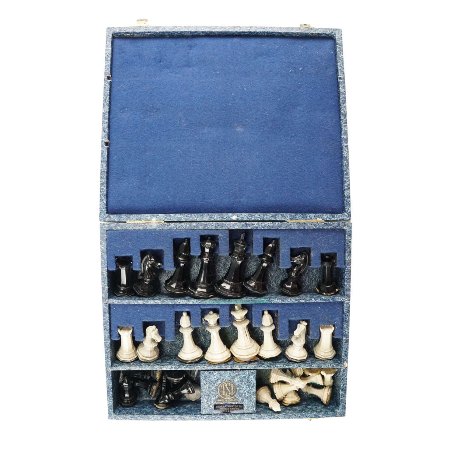 A vintage TSL plastic chess set in original case, circa 1930s, (a/f)