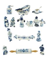 A group of late 20th Century Russian hand-painted blue-and-white ceramics including characters